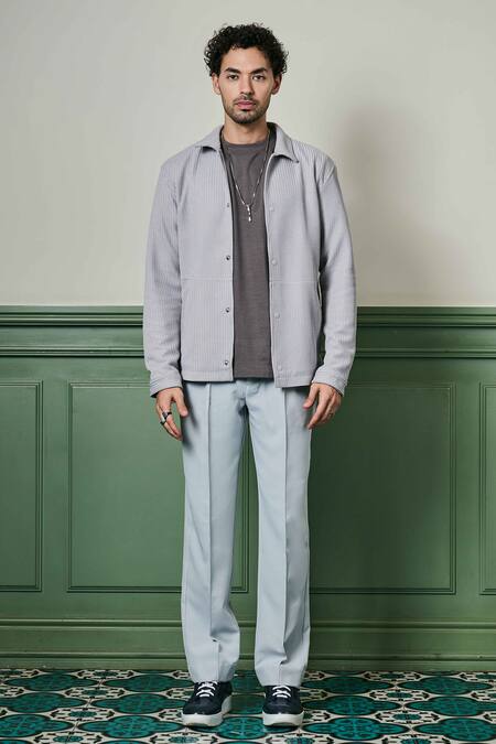 Asuka_Grey Cotton, Spandex Light Textured Knit Jacket _Online_at_Aza_Fashions