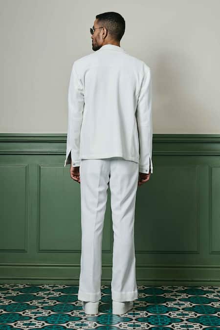 Shop Asuka White Cotton, Spandex Textured Knit Jacket at Aza Fashions Shop_Asuka_White Cotton, Spandex Textured Knit Jacket _at_Aza_Fashions