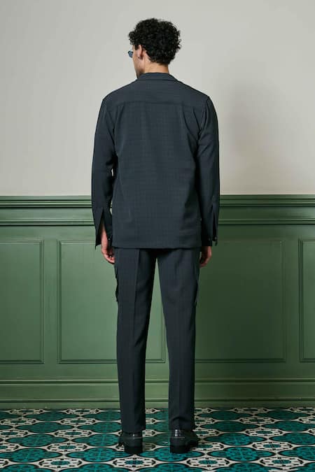 Shop Asuka Grey Crepe Geometric Texture Jacket And Trouser Set at Aza Fashions Shop_Asuka_Grey Crepe Geometric Texture Jacket And Trouser Set _at_Aza_Fashions