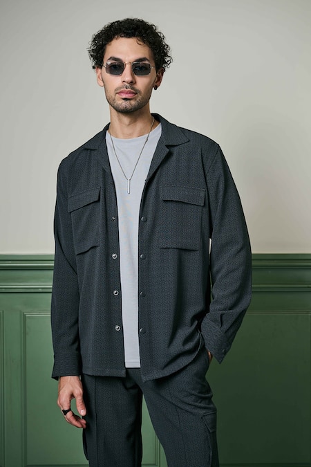 Buy Asuka Grey Crepe Geometric Texture Jacket And Trouser Set Online at Aza Fashions Buy_Asuka_Grey Crepe Geometric Texture Jacket And Trouser Set _Online_at_Aza_Fashions