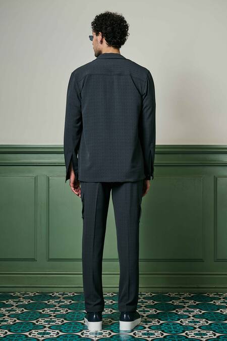 Buy Asuka Grey Crepe Geometric Texture Jacket And Trouser Set Buy_Asuka_Grey Crepe Geometric Texture Jacket And Trouser Set