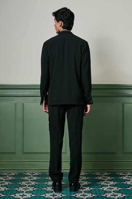 Shop Asuka Black Crepe Textured Jacket With Trouser at Aza Fashions Shop_Asuka_Black Crepe Textured Jacket With Trouser _at_Aza_Fashions