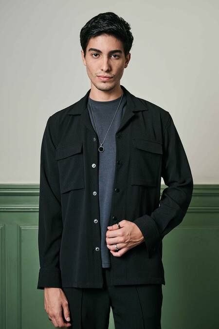 Buy Asuka Black Crepe Textured Jacket With Trouser Online at Aza Fashions Buy_Asuka_Black Crepe Textured Jacket With Trouser _Online_at_Aza_Fashions