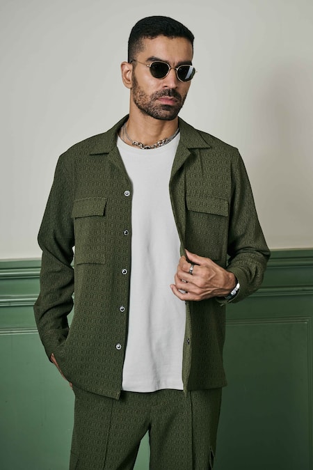 Asuka Green Crepe Textured Jacket And Trouser Set Online at Aza Fashions Asuka_Green Crepe Textured Jacket And Trouser Set _Online_at_Aza_Fashions