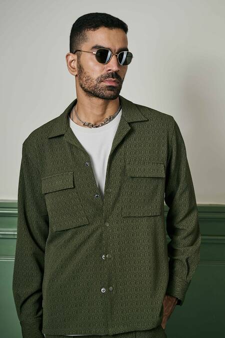 Buy Asuka Green Crepe Textured Jacket And Trouser Set Online at Aza Fashions Buy_Asuka_Green Crepe Textured Jacket And Trouser Set _Online_at_Aza_Fashions