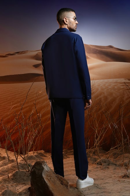 Shop Asuka Blue Crepe Solid Jacket With Trouser at Aza Fashions Shop_Asuka_Blue Crepe Solid Jacket With Trouser _at_Aza_Fashions