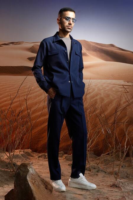 Asuka Blue Crepe Solid Jacket With Trouser Online at Aza Fashions Asuka_Blue Crepe Solid Jacket With Trouser _Online_at_Aza_Fashions