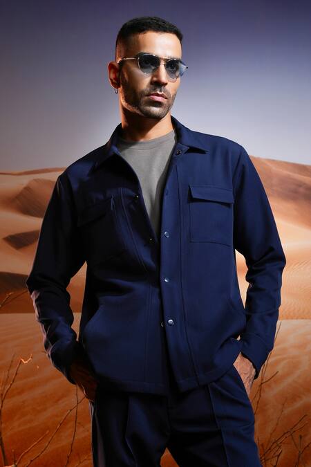 Buy Asuka Blue Crepe Solid Jacket With Trouser Online at Aza Fashions Buy_Asuka_Blue Crepe Solid Jacket With Trouser _Online_at_Aza_Fashions