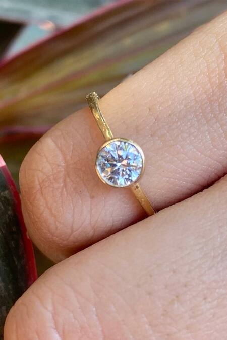 Shop Fiona Diamonds Yellow Imitation Diamonds 18kt Gold Lab Encrusted Ring at Aza Fashions Shop_Fiona Diamonds_Yellow Imitation Diamonds 18kt Gold Lab Encrusted Ring_at_Aza_Fashions