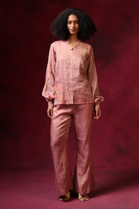 Shilpi Gupta Bloom Embroidered Shirt With Trouser 