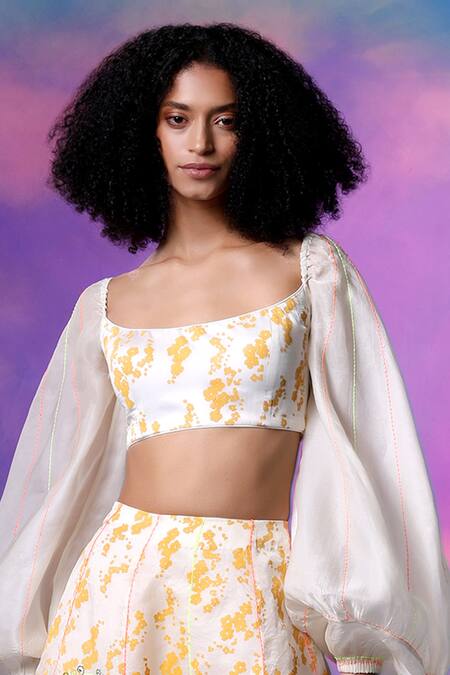 Shilpi Gupta_Ivory Satin, Organza Embroidery, Abstract Block Print Lehenga With Blouse _Online_at_Aza_Fashions