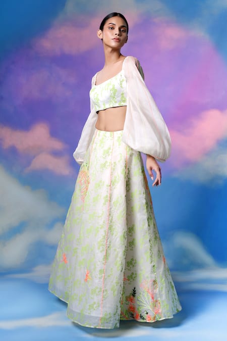 Shilpi Gupta Abstract Floral Block Print Lehenga With Blouse 