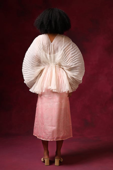 Shop_Shilpi Gupta_Ivory Silk Organza V-neck Pleated Top _at_Aza_Fashions