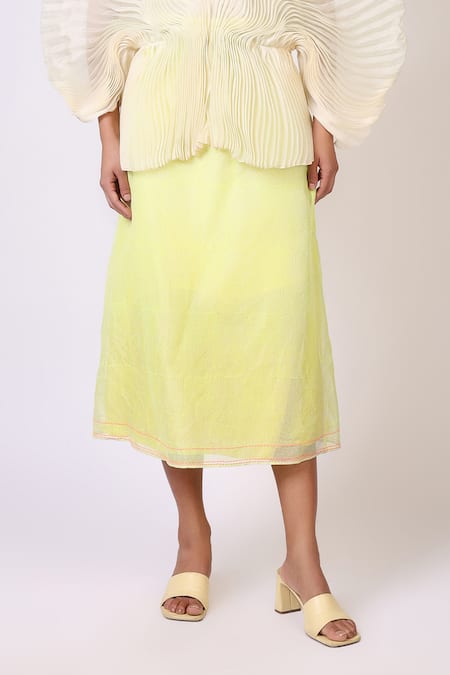 Shilpi Gupta_Green Silk Organza Hand Block Print Geometric Midi Skirt _Online_at_Aza_Fashions