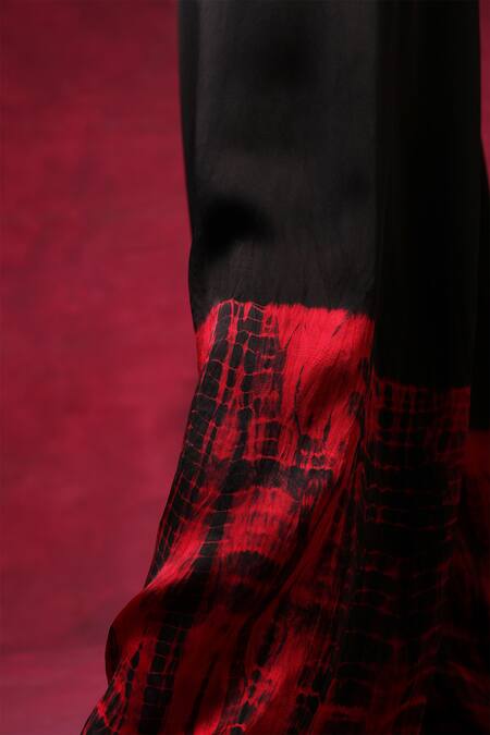 Shop_Shilpi Gupta_Black Organza, Bamboo Embroidery Cheetah Patchwork Shirt And Shibori Trouser Set _Online_at_Aza_Fashions