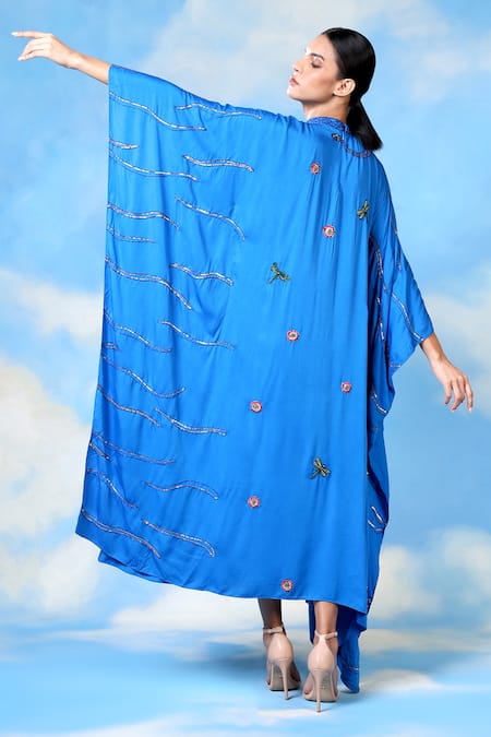 Shilpi Gupta Dragonfly Scattered Embroidered Kaftan Dress 