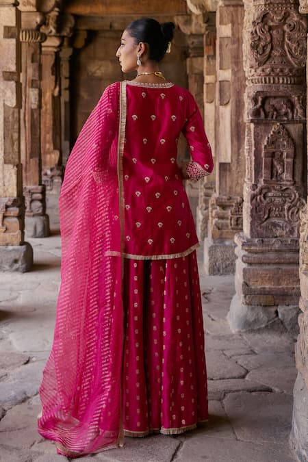 Shop Kritika Dawar Pink Organza, Chanderi Embroidery, Zari, Shrina Phool Dori Kurti Sharara Set at Aza Fashions Shop_Kritika Dawar_Pink Organza, Chanderi Embroidery, Zari, Shrina Phool Dori Kurti Sharara Set _at_Aza_Fashions