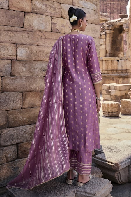 Shop Kritika Dawar Purple , Silk, Brocade Gota Nehmat Gul Embroidered Kurta Set at Aza Fashions Shop_Kritika Dawar_Purple , Silk, Brocade Gota Nehmat Gul Embroidered Kurta Set _at_Aza_Fashions