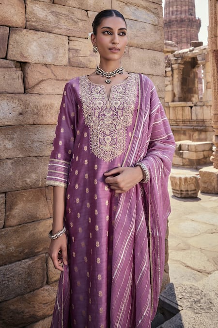 Buy Kritika Dawar Purple , Silk, Brocade Gota Nehmat Gul Embroidered Kurta Set Online at Aza Fashions Buy_Kritika Dawar_Purple , Silk, Brocade Gota Nehmat Gul Embroidered Kurta Set _Online_at_Aza_Fashions