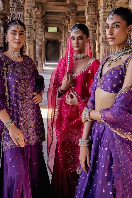 Kritika Dawar Purple , Organza Naqsh Ambrosia Gota Embroidered Kurti Gharara Set Online at Aza Fashions Kritika Dawar_Purple , Organza Naqsh Ambrosia Gota Embroidered Kurti Gharara Set _Online_at_Aza_Fashions