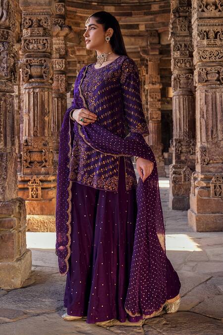 Buy Kritika Dawar Purple , Organza Naqsh Ambrosia Gota Embroidered Kurti Gharara Set Online at Aza Fashions Buy_Kritika Dawar_Purple , Organza Naqsh Ambrosia Gota Embroidered Kurti Gharara Set _Online_at_Aza_Fashions