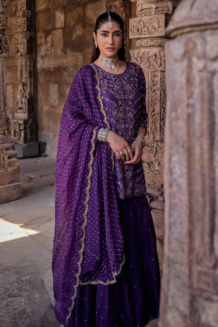 Kritika Dawar Purple , Organza Naqsh Ambrosia Gota Embroidered Kurti Gharara Set at Aza Fashions Kritika Dawar_Purple , Organza Naqsh Ambrosia Gota Embroidered Kurti Gharara Set _at_Aza_Fashions
