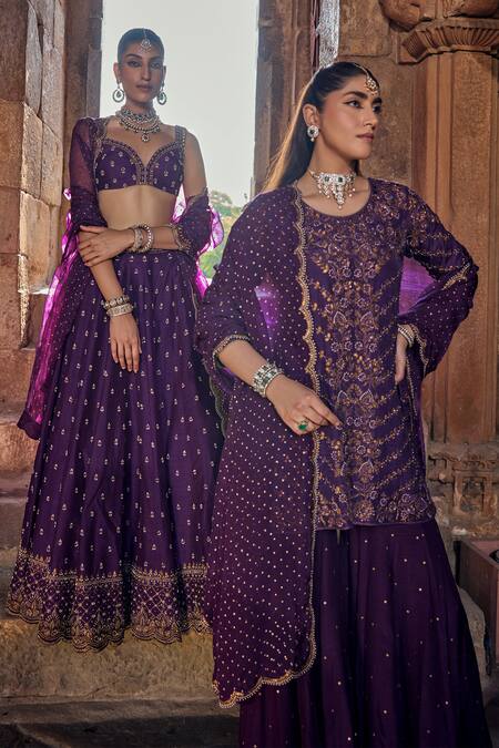 Buy Kritika Dawar Purple , Organza Naqsh Ambrosia Gota Embroidered Kurti Gharara Set Buy_Kritika Dawar_Purple , Organza Naqsh Ambrosia Gota Embroidered Kurti Gharara Set