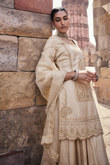 Shop Kritika Dawar Ivory , Organza Gota Patti, Pearls, Alaya Gul Kurta Sharara Set Online at Aza Fashions Shop_Kritika Dawar_Ivory , Organza Gota Patti, Pearls, Alaya Gul Kurta Sharara Set _Online_at_Aza_Fashions