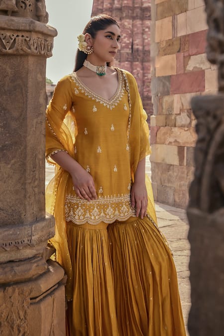 Kritika Dawar Yellow , Organza Gota Patti, Pearls, Ambar Gulshan Kurti Gharara Set Online at Aza Fashions Kritika Dawar_Yellow , Organza Gota Patti, Pearls, Ambar Gulshan Kurti Gharara Set _Online_at_Aza_Fashions