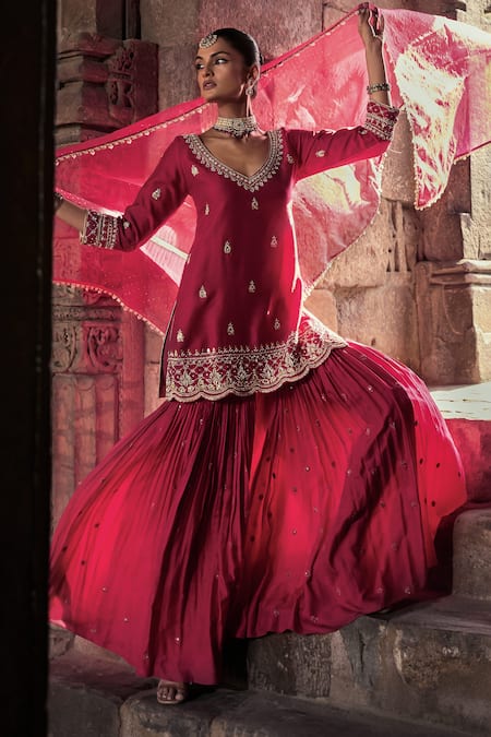 Shop Kritika Dawar Pink , Organza Gota Patti, Diamonds, Ambar Bahar Kurti Gharara Set Online at Aza Fashions Shop_Kritika Dawar_Pink , Organza Gota Patti, Diamonds, Ambar Bahar Kurti Gharara Set _Online_at_Aza_Fashions