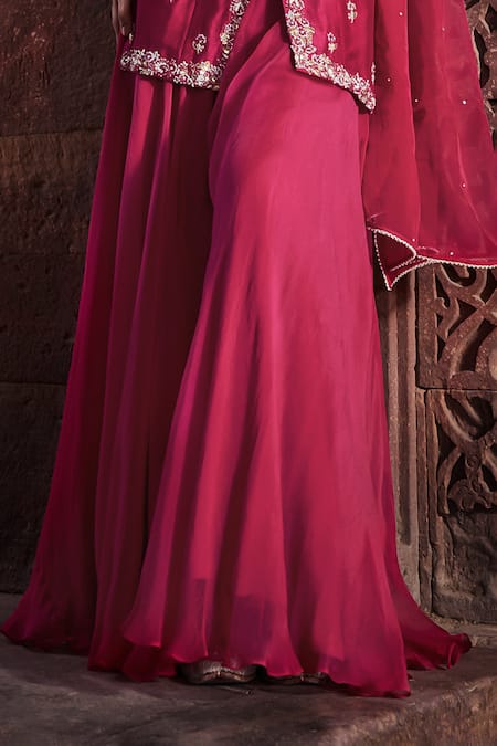 Kritika Dawar Pink Silk, Organza Aliyah Blossom Garden Dabka Embroidered Kurti Sharara Set Online at Aza Fashions Kritika Dawar_Pink Silk, Organza Aliyah Blossom Garden Dabka Embroidered Kurti Sharara Set _Online_at_Aza_Fashions