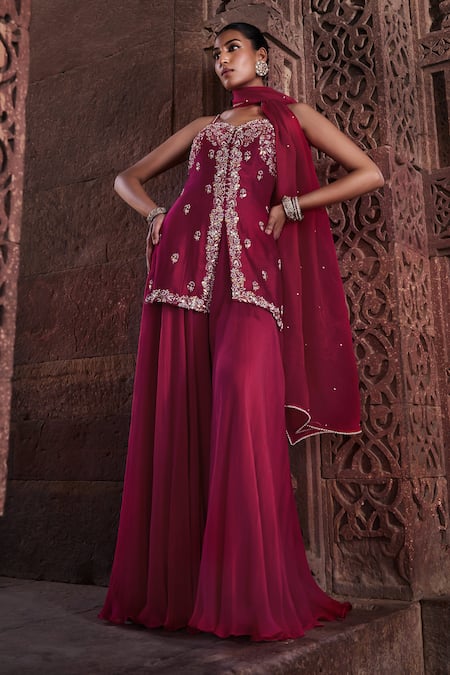 Buy Kritika Dawar Pink Silk, Organza Aliyah Blossom Garden Dabka Embroidered Kurti Sharara Set Online at Aza Fashions Buy_Kritika Dawar_Pink Silk, Organza Aliyah Blossom Garden Dabka Embroidered Kurti Sharara Set _Online_at_Aza_Fashions
