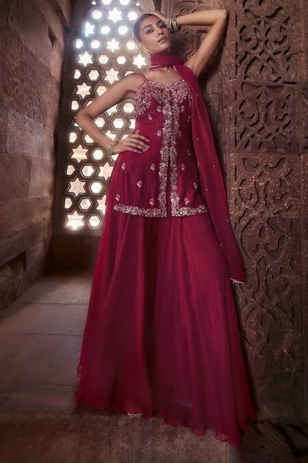 Kritika Dawar Pink Silk, Organza Aliyah Blossom Garden Dabka Embroidered Kurti Sharara Set at Aza Fashions Kritika Dawar_Pink Silk, Organza Aliyah Blossom Garden Dabka Embroidered Kurti Sharara Set _at_Aza_Fashions