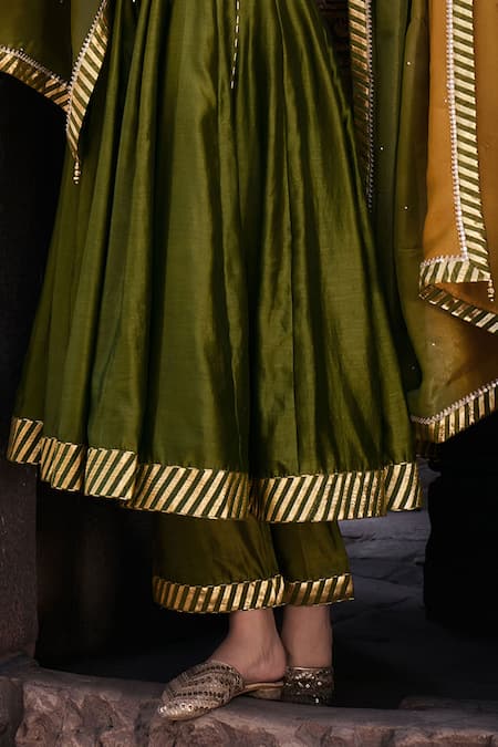 Kritika Dawar_Green Tissue, Silk, Chanderi Embroidery, Zoha Dori Phool Bahar Anarkali Set _at_Aza_Fashions