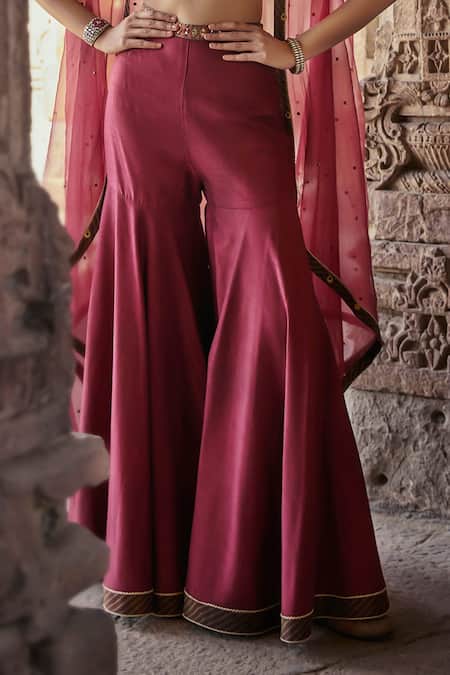 Shop_Kritika Dawar_Maroon Organza, Silk Mirrors, Tahira Coin Embellished Cape Sharara Set _Online_at_Aza_Fashions