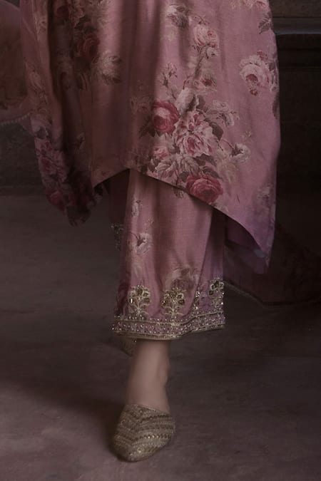 Buy_Kritika Dawar_Pink Silk, Organza Embroidery Amara Florence Print Embellished Kurta Pant Set _Online_at_Aza_Fashions