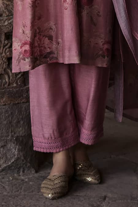 Buy Kritika Dawar Pink Chanderi, Cotton, Silk Zainab Phoolista Bloom Print Kurta Pant Set Online at Aza Fashions Buy_Kritika Dawar_Pink Chanderi, Cotton, Silk Zainab Phoolista Bloom Print Kurta Pant Set _Online_at_Aza_Fashions