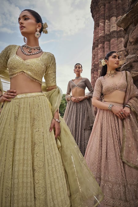 Kritika Dawar Yellow Chanderi , Mehreen Bahara Chikankari Bridal Lehenga Set Online at Aza Fashions Kritika Dawar_Yellow Chanderi , Mehreen Bahara Chikankari Bridal Lehenga Set _Online_at_Aza_Fashions