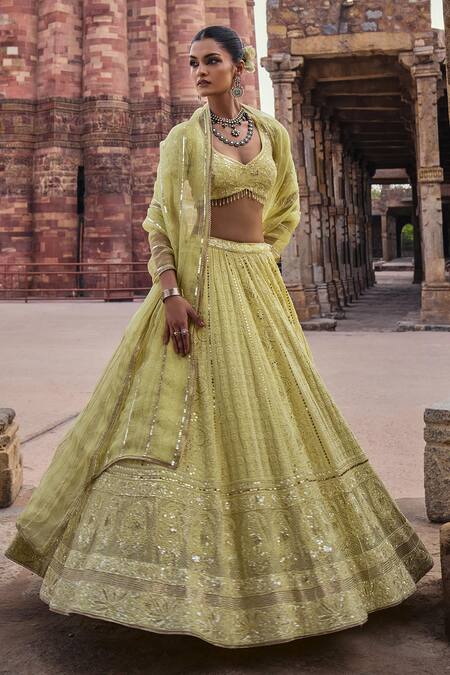 Buy Kritika Dawar Yellow Chanderi , Mehreen Bahara Chikankari Bridal Lehenga Set Online at Aza Fashions Buy_Kritika Dawar_Yellow Chanderi , Mehreen Bahara Chikankari Bridal Lehenga Set _Online_at_Aza_Fashions