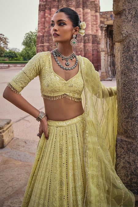 Shop Kritika Dawar Yellow Chanderi , Mehreen Bahara Chikankari Bridal Lehenga Set Online at Aza Fashions Shop_Kritika Dawar_Yellow Chanderi , Mehreen Bahara Chikankari Bridal Lehenga Set _Online_at_Aza_Fashions