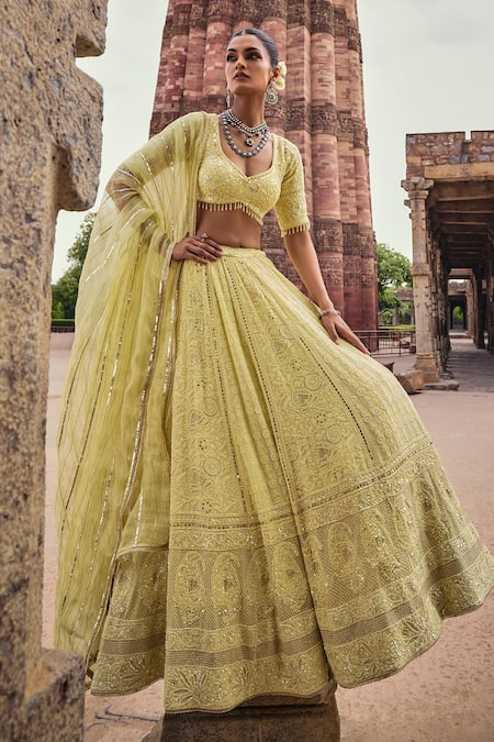 Kritika Dawar Yellow Chanderi , Mehreen Bahara Chikankari Bridal Lehenga Set at Aza Fashions Kritika Dawar_Yellow Chanderi , Mehreen Bahara Chikankari Bridal Lehenga Set _at_Aza_Fashions