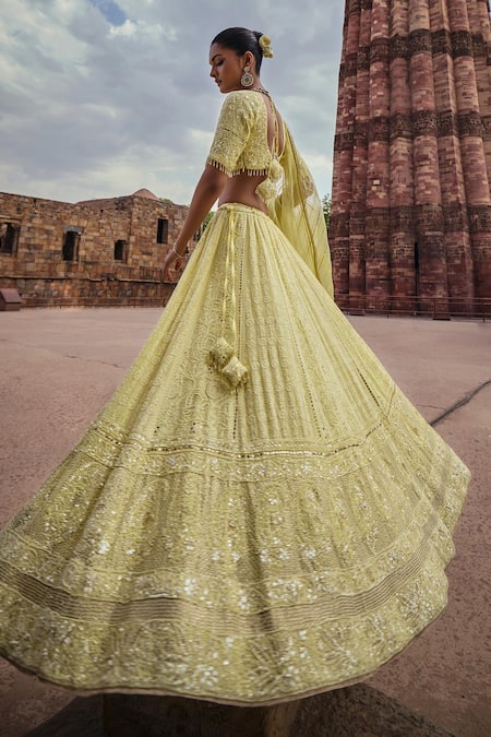 Buy Kritika Dawar Yellow Chanderi , Mehreen Bahara Chikankari Bridal Lehenga Set Buy_Kritika Dawar_Yellow Chanderi , Mehreen Bahara Chikankari Bridal Lehenga Set