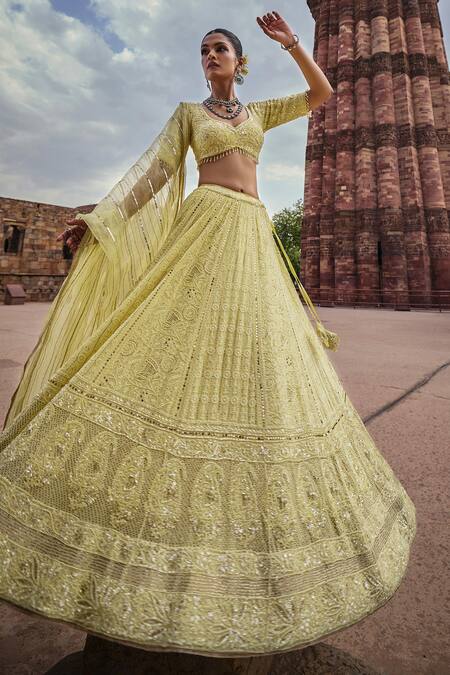 Shop Kritika Dawar Yellow Chanderi , Mehreen Bahara Chikankari Bridal Lehenga Set Shop_Kritika Dawar_Yellow Chanderi , Mehreen Bahara Chikankari Bridal Lehenga Set