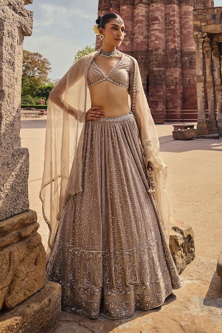 Kritika Dawar Grey Mukaish Georgette Embroidery Zahra Paisley Phool Bridal Lehenga Set 