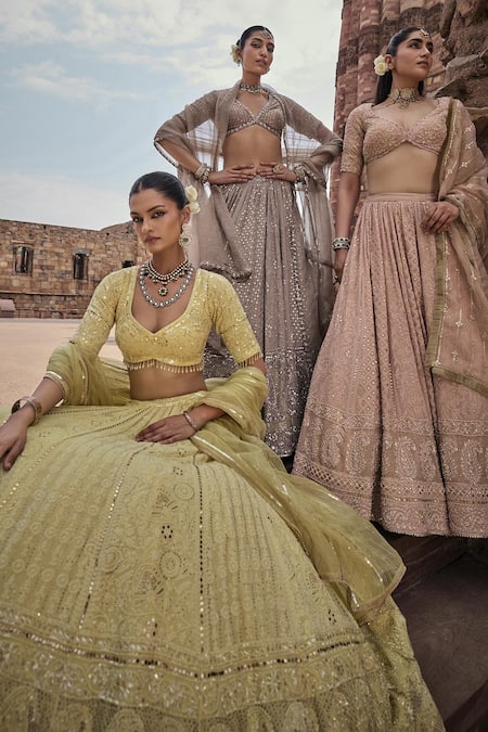 Kritika Dawar_Pink Silk Organza, Zeenat Florin Jaal Chikankari Embroidered Bridal Lehenga Set _Online_at_Aza_Fashions