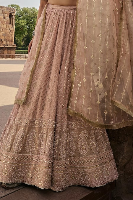Kritika Dawar_Pink Silk Organza, Zeenat Florin Jaal Chikankari Embroidered Bridal Lehenga Set _at_Aza_Fashions