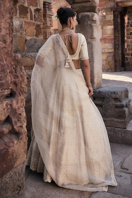 Shop Kritika Dawar Ivory , Organza Pearls, Noor Ditsy Florin Bridal Lehenga Set at Aza Fashions Shop_Kritika Dawar_Ivory , Organza Pearls, Noor Ditsy Florin Bridal Lehenga Set _at_Aza_Fashions