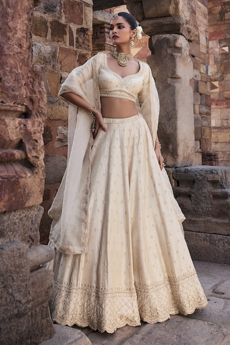 Shop Kritika Dawar Ivory , Organza Pearls, Noor Ditsy Florin Bridal Lehenga Set Online at Aza Fashions Shop_Kritika Dawar_Ivory , Organza Pearls, Noor Ditsy Florin Bridal Lehenga Set _Online_at_Aza_Fashions