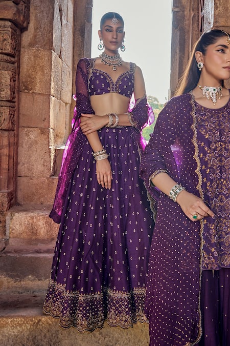 Kritika Dawar Purple , Organza Embroidery, Raya Florin Bahar Bridal Lehenga Set Online at Aza Fashions Kritika Dawar_Purple , Organza Embroidery, Raya Florin Bahar Bridal Lehenga Set _Online_at_Aza_Fashions