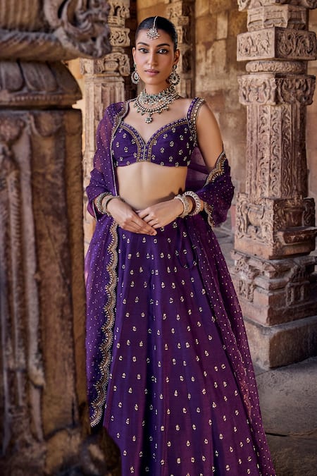 Shop Kritika Dawar Purple , Organza Embroidery, Raya Florin Bahar Bridal Lehenga Set Online at Aza Fashions Shop_Kritika Dawar_Purple , Organza Embroidery, Raya Florin Bahar Bridal Lehenga Set _Online_at_Aza_Fashions